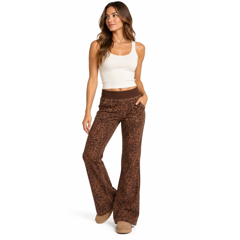 True Religion Leopard Mid Rise Big T Flare Sweatpants Brown Y2K Pull on
